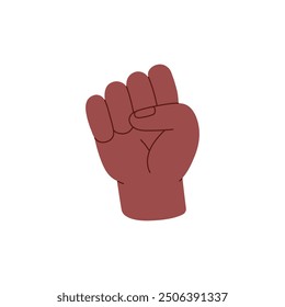 Clenched fist icon. Hand gesture of courage, power, protest, revolution, strength. Closed palm of solidarity. Nonverbal communication. Black lives matter. Flat isolated vector illustration on white