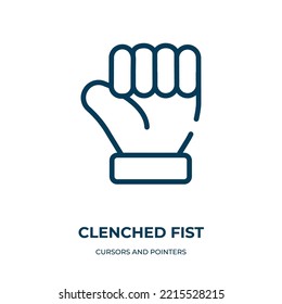 Clenched fist icon. Linear vector illustration from cursors and pointers collection. Outline clenched fist icon vector. Thin line symbol for use on web and mobile apps, logo, print media.