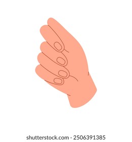 Clenched fist with nails. Hand, body language. Person with closed palm showing natural manicure on fingers. Woman power sign, beauty concept. Flat isolated vector illustration on white background