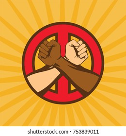 a clenched fist and a peace vector symbol