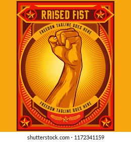 Clenched Fist Propaganda Poster Illustration. Protest fist. Raised fist revolution design elements.