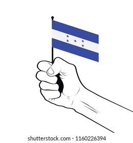 Clenched fist raised in the air holding the national flag of Honduras