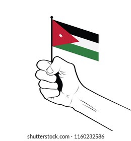 Clenched fist raised in the air holding the national flag of Jordan