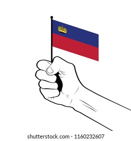 Clenched fist raised in the air holding the national flag of Liechtenstein
