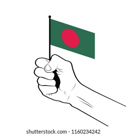 Clenched fist raised in the air holding the national flag of Bangladesh