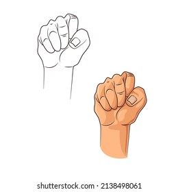 Clenched fist of raised hand. Logo illustration of freedom, revolution, protest and fight for rights. Silhouette of a male fist with lines defining fingers and thumb. Resistance and strike concept.