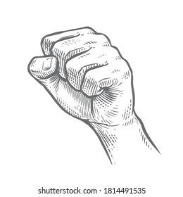 Clenched fist raised up sketch. Vector illustration