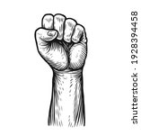 Clenched fist raised up. Strong, strength sketch vector illustration