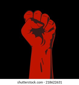 A clenched fist. Red and black. Vector illustration. Hand collection.