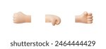 Clenched fist set in 3D style, symbolizing power and protest. Vector illustration set features diverse hand gestures on a white background for social themes
