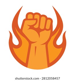 A clenched fist surrounded by flames symbolizing power struggle and resistance movement activism