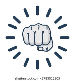 A clenched fist surrounded by lines conveying power and dynamism