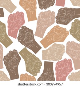 Clenched fists seamless pattern, vector background for wallpapers, textile or other designs.