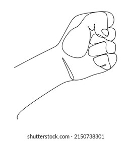 Clenched hand or fist gesture continuous line draw design. Sign and symbol of hand gestures. Single continuous drawing line. Hand drawn style art doodle isolated on white background illustration