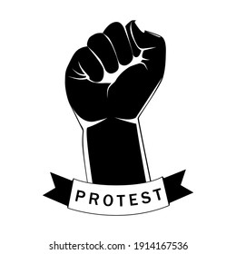 Clenched hand in a fist symbol of protest, struggle on white. Vector illustration.