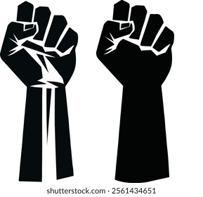 clenched hand silhouette, protesting hand illustration, strong fist design vector