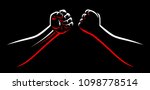 Clenched mma fight bump fists teamplate. Male power martial arts arms isolated on black dark background. Karate, boxing, wrestling fighter square off