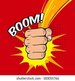 Clenched power fist boom pow abstract hit vector illustration