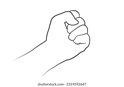 clenching fist, symbol of the struggle for rights and freedom, linear art, vector illustration.