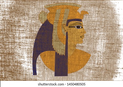 Cleopatra Ancient Egypt Queen Vector Drawing On The Old History Paper Scroll