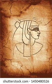 Cleopatra ancient Egypt queen vector drawing on the old history paper scroll