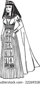 Cleopatra Ancient Egyptian Pharaoh sketch engraving vector illustration. Black and white image.