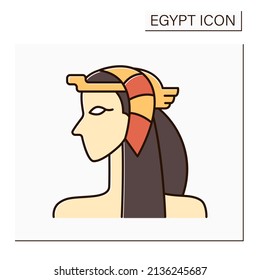 Cleopatra color icon. Queen of Egypt. Last royal ruler in ancient Egypt. Famous woman.Egypt concept. Isolated vector illustration 