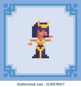 Cleopatra egyptian princess. Pixel art character. Vector illustration in 8 bit style