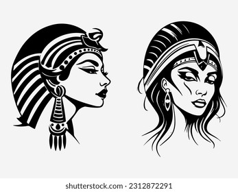 Cleopatra hand drawn logo design illustration