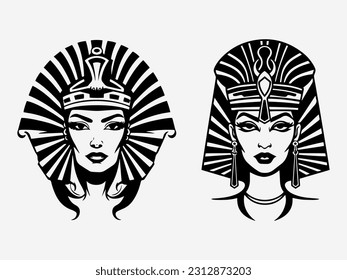 Ilustración del diseño del logotipo dibujado a mano Cleopatra