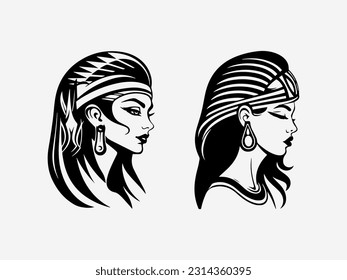 Ilustración del diseño del logotipo dibujado a mano Cleopatra