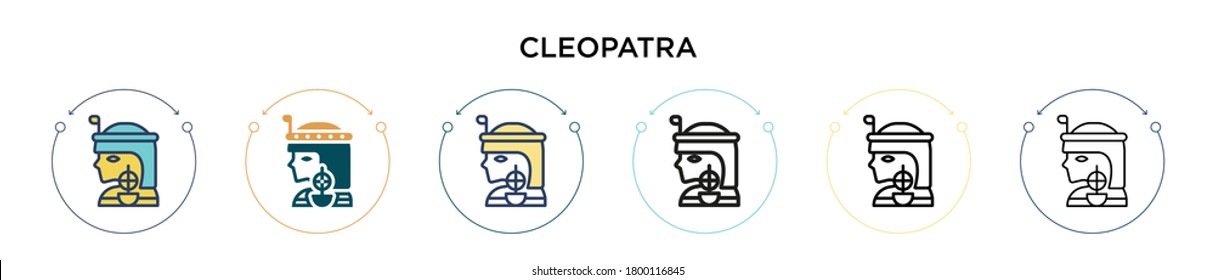 Icono de Cleopatra en estilo relleno, delgado, contorno y trazo. Ilustración vectorial de dos diseños de iconos de vectores de cleopatra de color y negro se pueden utilizar para móviles, ui, web