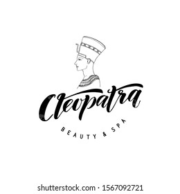 Cleopatra lettering  logo design for beauty salon e spa. Vector illustration.