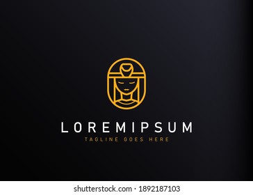 Cleopatra linear logo design. Vector illustration of cleopatra egyptian queen for corporation. Modern design line icon template