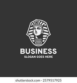 Cleopatra logo design vector illustration in black and white style on a black background