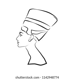 Cleopatra or Nefertiti. Egyptian queen isolated on white background. Line style.