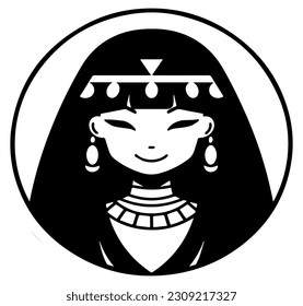 Cleopatra, la reina del antiguo Egipto, vector ícono, tierno dibujo.