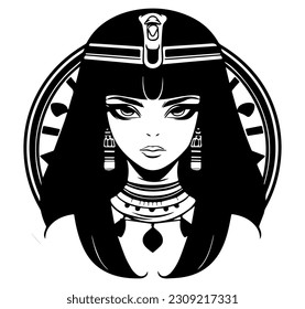 Cleopatra, la reina del antiguo Egipto, vector ícono, tierno dibujo.