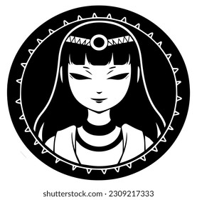 Cleopatra, la reina del antiguo Egipto, vector ícono, tierno dibujo.