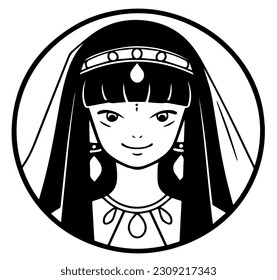 Cleopatra, la reina del antiguo Egipto, vector ícono, tierno dibujo.