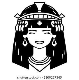 Cleopatra, la reina del antiguo Egipto, vector ícono, tierno dibujo.