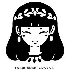 Cleopatra, la reina del antiguo Egipto, vector ícono, tierno dibujo.