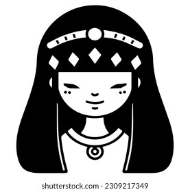 Cleopatra, la reina del antiguo Egipto, vector ícono, tierno dibujo.