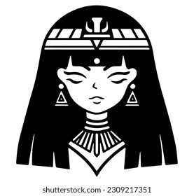 Cleopatra, la reina del antiguo Egipto, vector ícono, tierno dibujo.