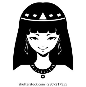 Cleopatra, la reina del antiguo Egipto, vector ícono, tierno dibujo.