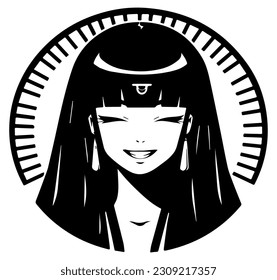 Cleopatra, la reina del antiguo Egipto, vector ícono, tierno dibujo.