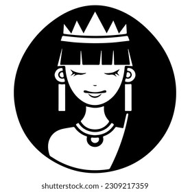 Cleopatra, la reina del antiguo Egipto, vector ícono, tierno dibujo.