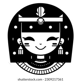 Cleopatra, la reina del antiguo Egipto, vector ícono, tierno dibujo.