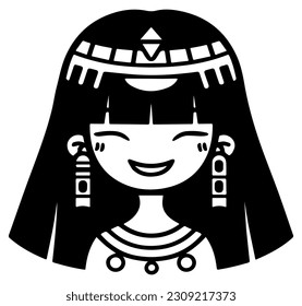 Cleopatra, la reina del antiguo Egipto, vector ícono, tierno dibujo.