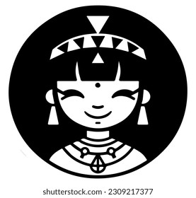 Cleopatra, la reina del antiguo Egipto, vector ícono, tierno dibujo.